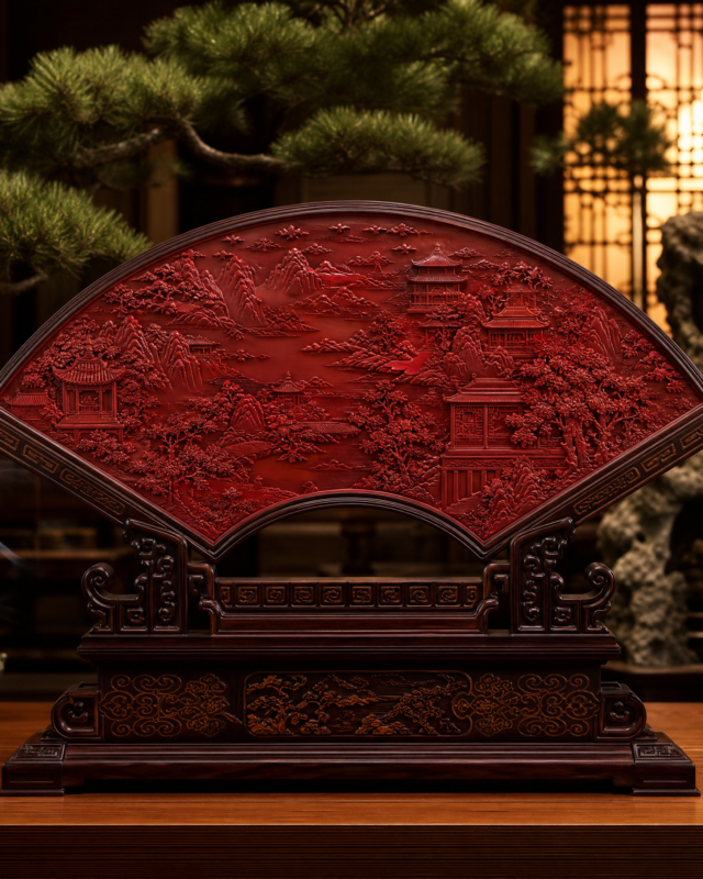 Chengxiang Fan-shaped Carved Lacquer Large Screen
