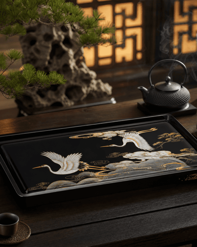 Four Seasons Ruyi Crane Cloud Lacquer Tea Tray