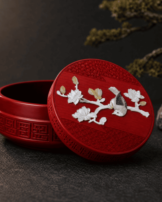 Four Seasons Ruyi Flower Painted Lacquer Jewelry Box