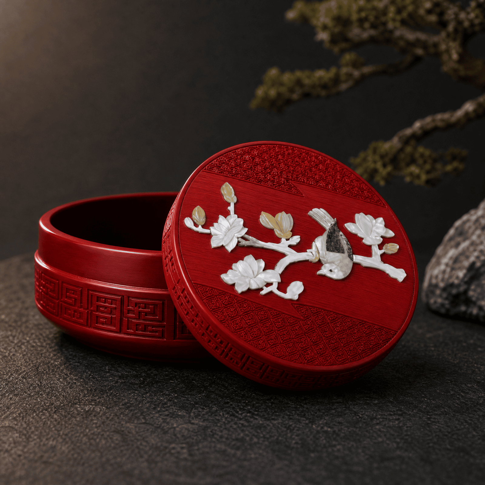 Four Seasons Ruyi Flower Painted Lacquer Jewelry Box