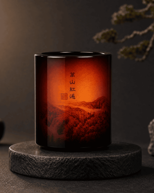 Mountain Red Flow-color Brush Pot