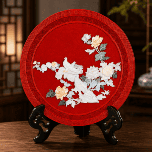 Peace & Prosperity Carved Lacquer Decorative Plate