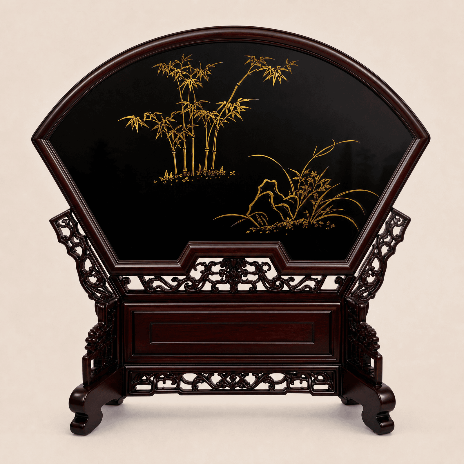 Chengxiang Fan-shaped Carved Lacquer Large Screen - Image 5