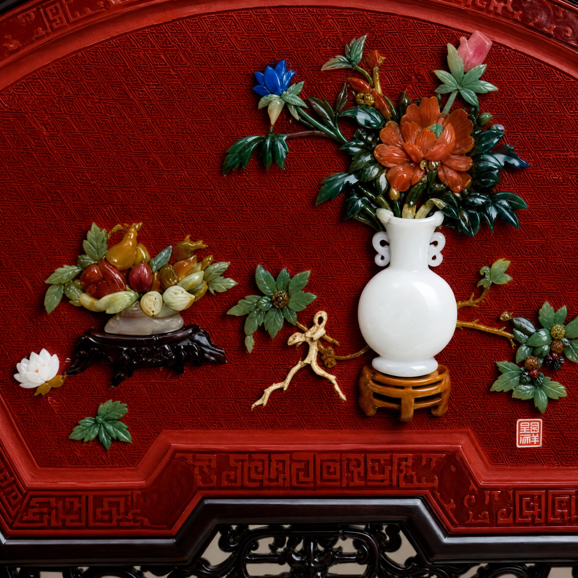 Chengxiang Fan-shaped Carved Lacquer Large Screen - Image 3