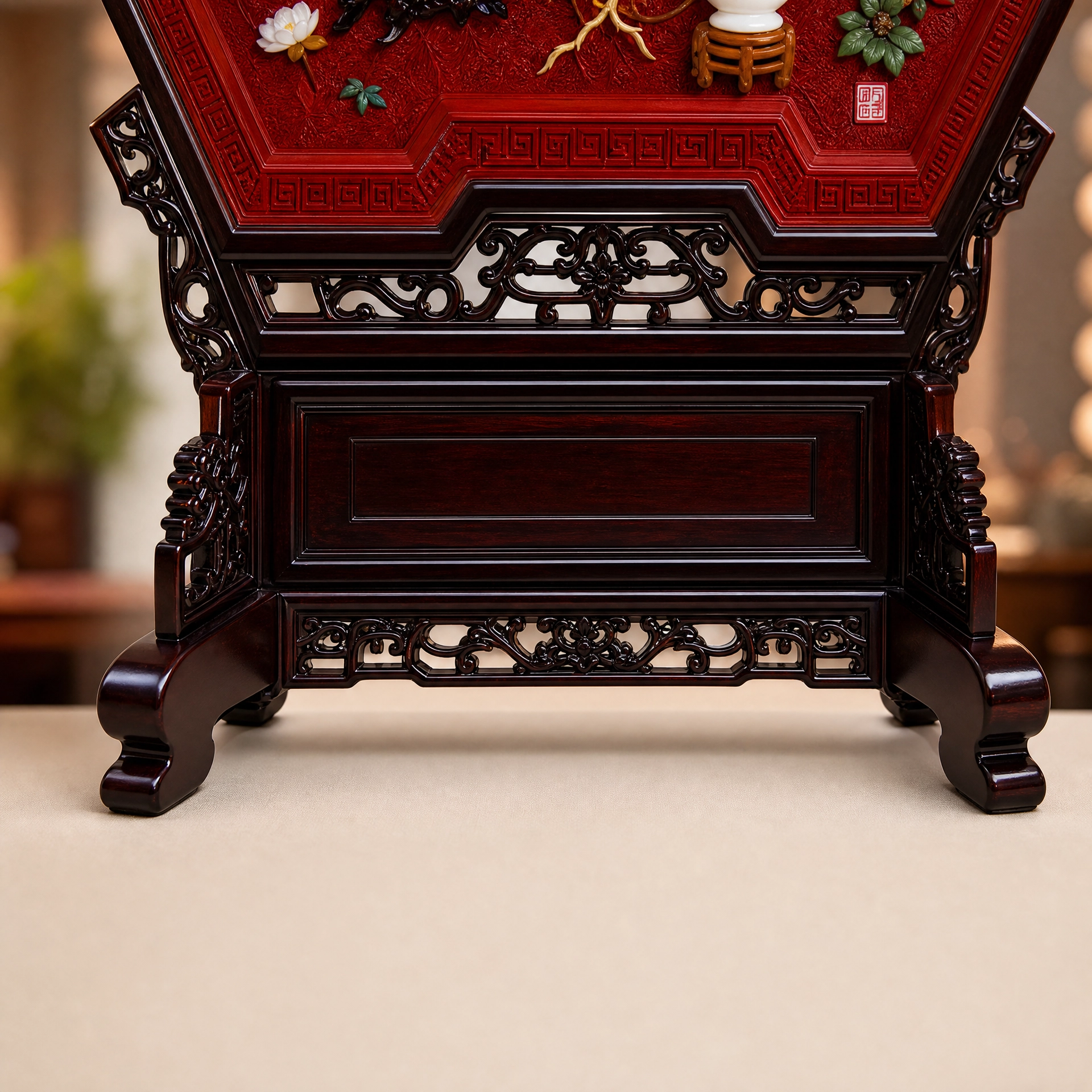 Chengxiang Fan-shaped Carved Lacquer Large Screen - Image 4