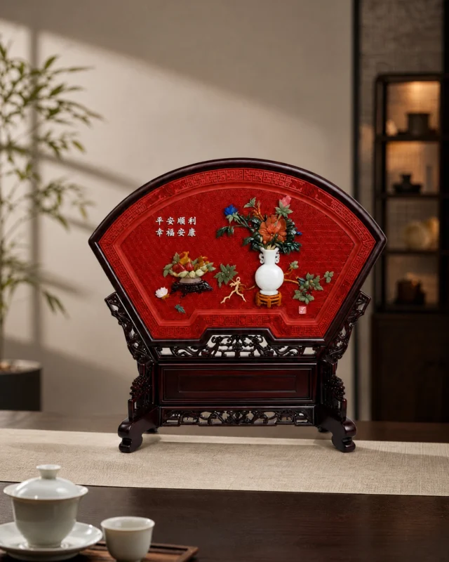 Chengxiang Fan-shaped Carved Lacquer Large Screen