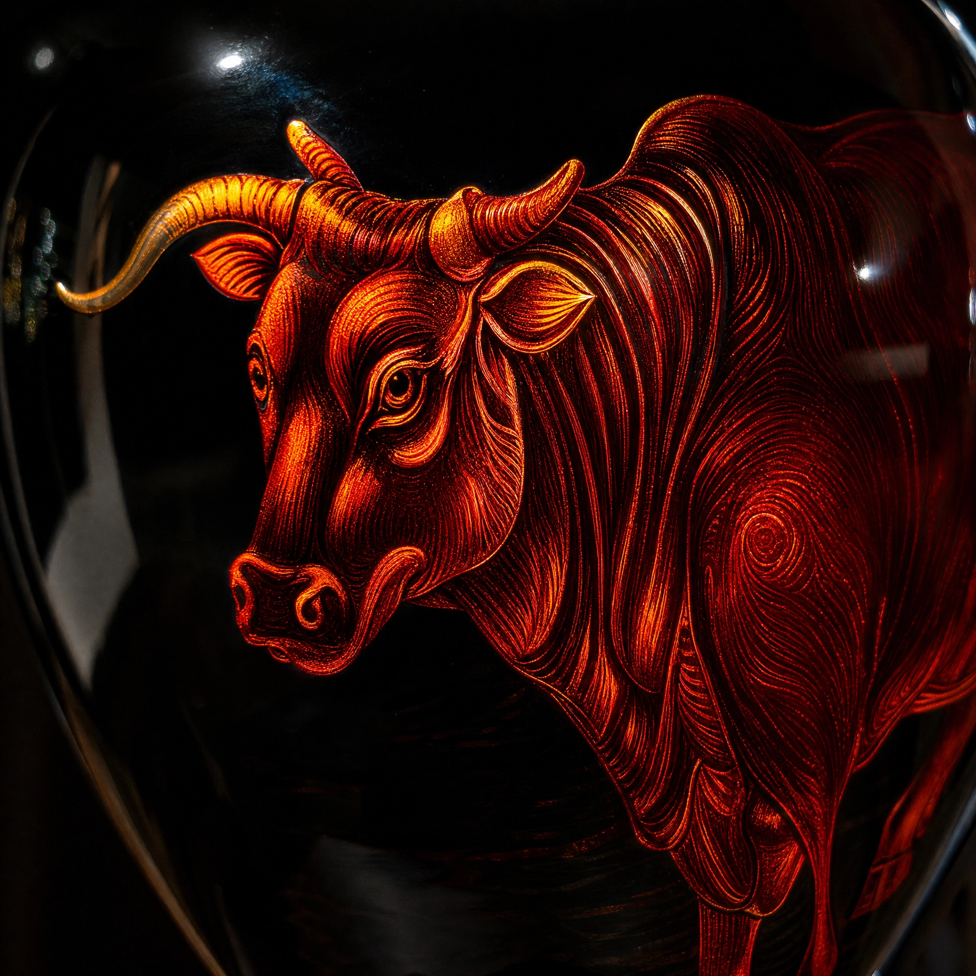 Five Oxen Lacquer Scroll Jar - Image 2