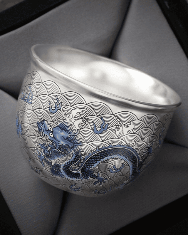Double Dragon with Pearl Gilded Silver Cup