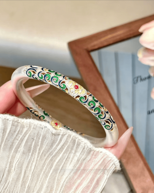 Cloisonné Open Silver Bracelet