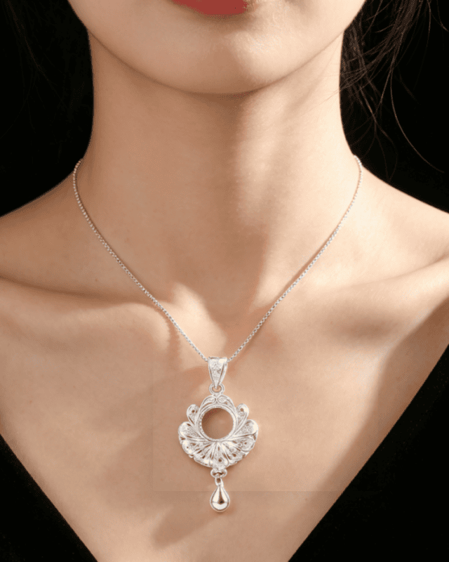 Lotus Water-drop Silver Pendant