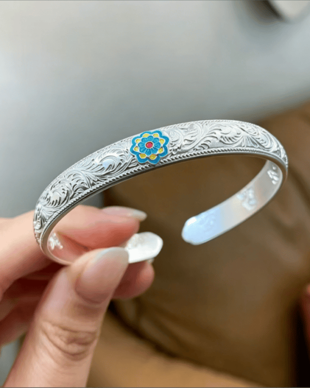 Cloisonné Open Silver Bracelet