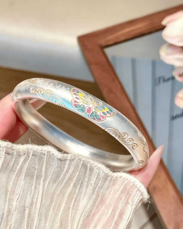 Cloisonné Butterfly Silver Bracelet