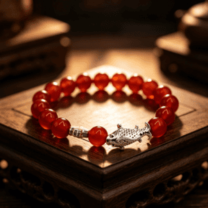 Clover Koi Agate Silver Bracelet