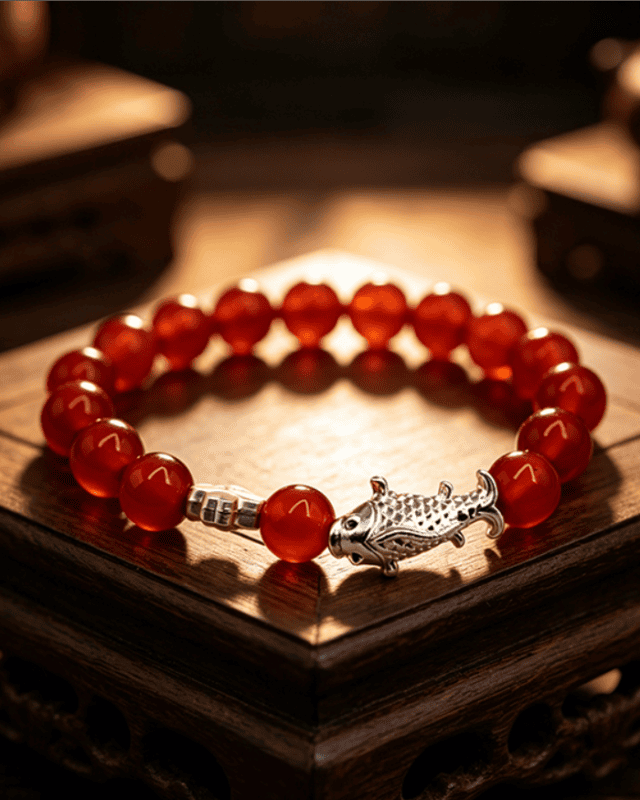 Clover Koi Agate Silver Bracelet