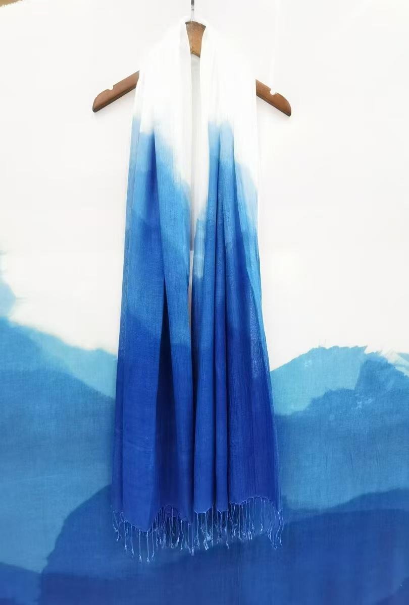 Mountain Stream Blue Guizhou Intangible Cultural Heritage Indigo Dyed Scarf & Shawl - Image 4