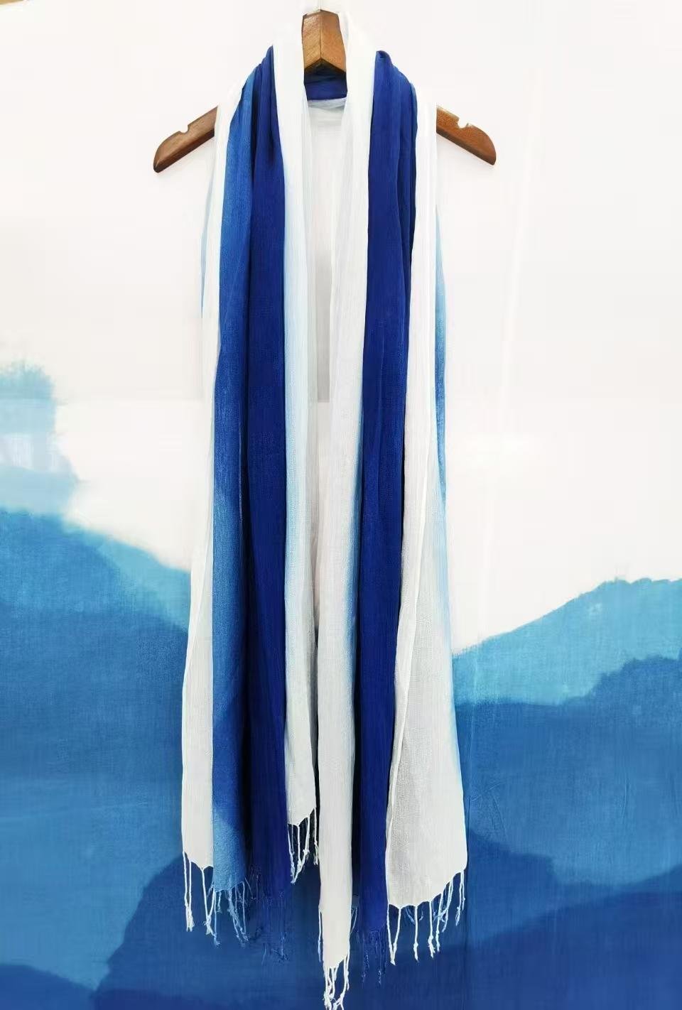 Mountain Stream Blue Guizhou Intangible Cultural Heritage Indigo Dyed Scarf & Shawl - Image 3