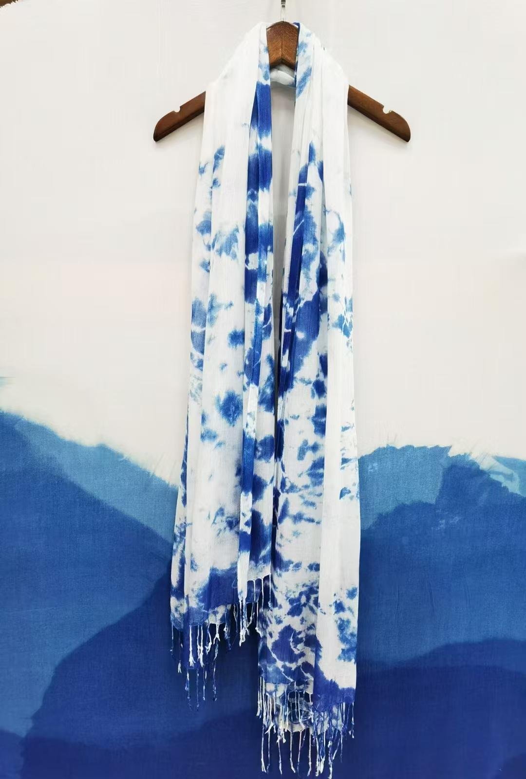 Mountain Stream Blue Guizhou Intangible Cultural Heritage Indigo Dyed Scarf & Shawl - Image 2