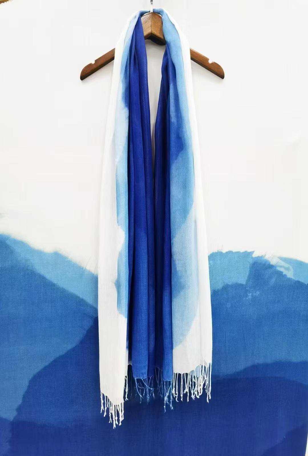 Mountain Stream Blue Guizhou Intangible Cultural Heritage Indigo Dyed Scarf & Shawl