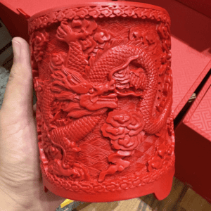 Red Carved Lacquer Brush Pot