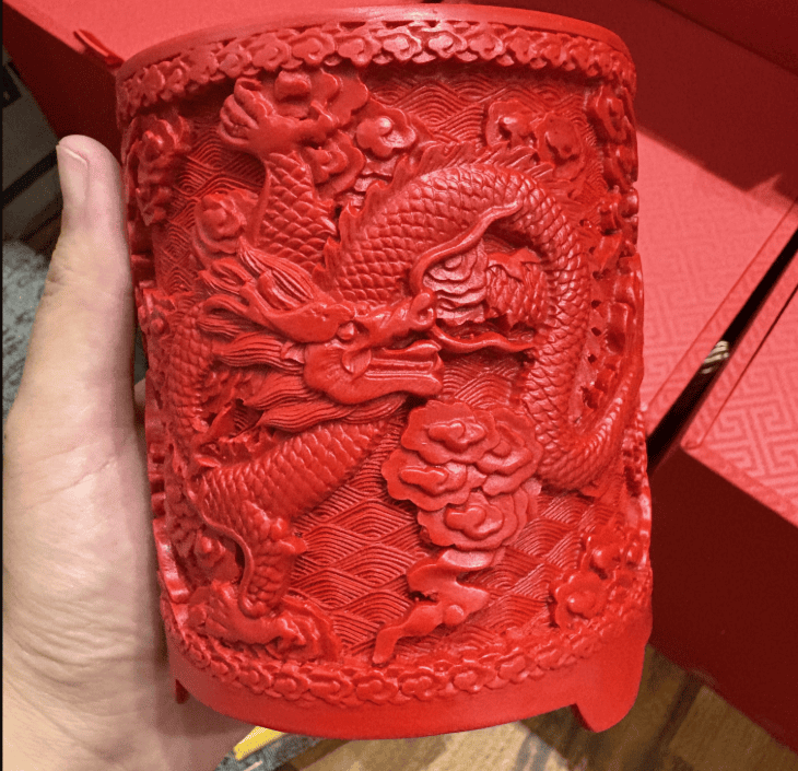 Red Carved Lacquer Brush Pot
