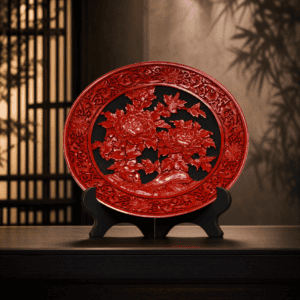 Carved Peony Lacquer Plate