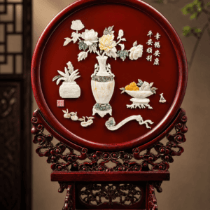 Plain Lacquer Screen with Jade Inlay (Peace and Well-being)