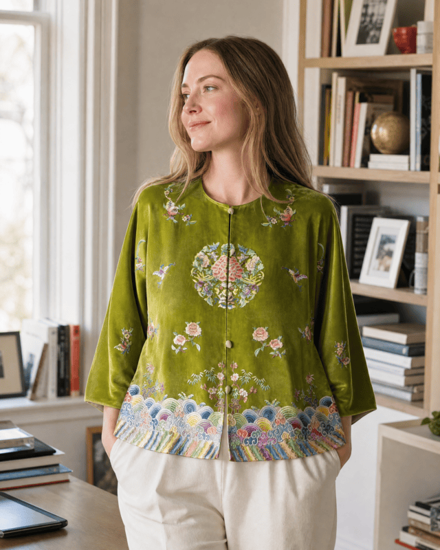 Qunfang Nafu Su Embroidery Top (Green)
