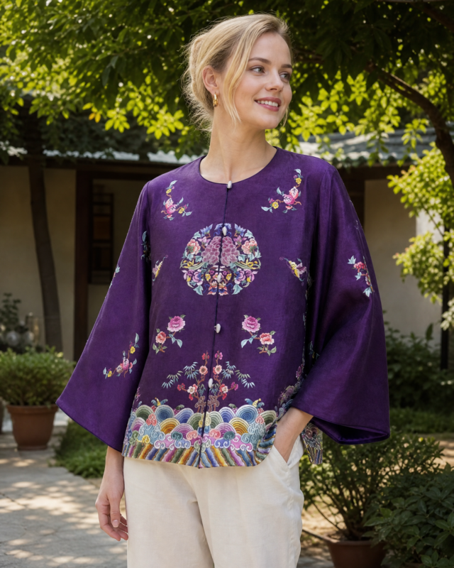 Qunfang Nafu Su Embroidery Top (Purple)
