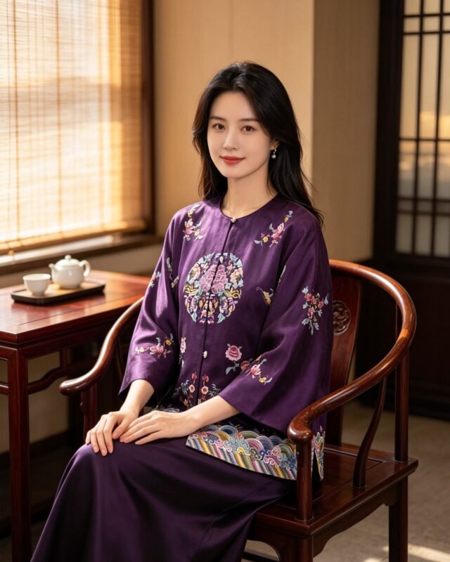 Qunfang Nafu Su Embroidery Top (Purple)